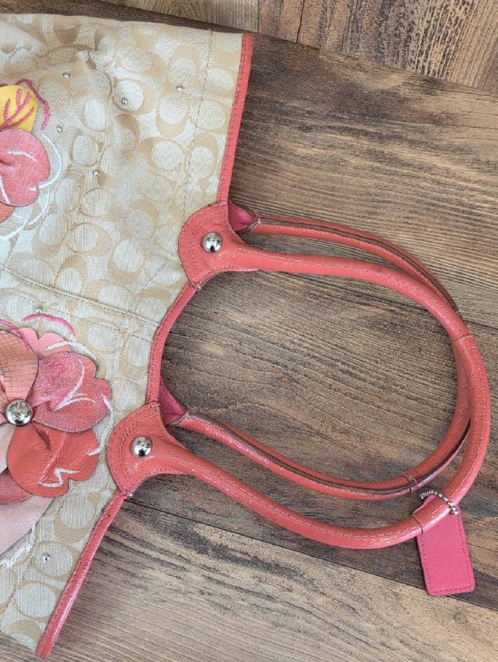 Coach Bleecker Signature Floral FF16276 Tan Pink Floral Tote Bag w/Leather M409 - Picture 11 of 13